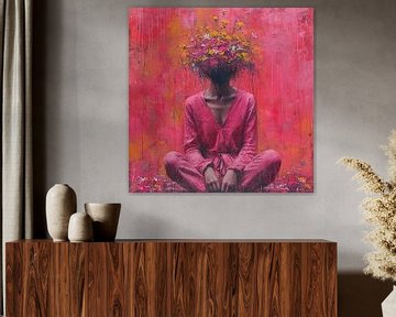 Vrouw Roze Bloem van Kunst Kriebels