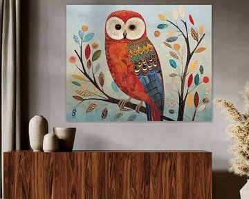 Peinture hibou coloré | Hibou sur De Mooiste Kunst