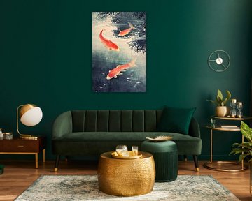 Three koi carp in oriental-style pond by Vlindertuin Art