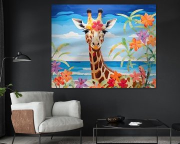 Girafe Couleurs | Girafe Fleurs Tropicales sur De Mooiste Kunst