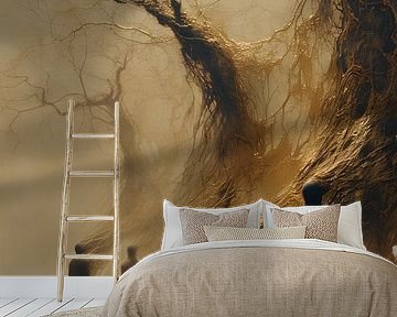 Moderne Kunst Surrealismus Menschen Schwarz Beige Gold Seelenraub