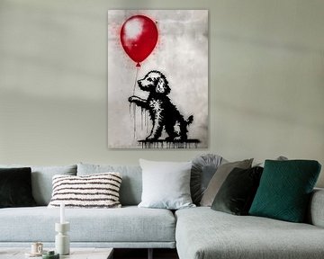 Hond en rode ballon Street Art Banksy beste vrienden van Artstyle