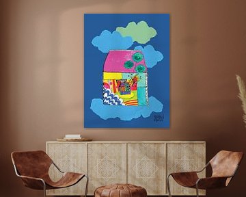 une maison dans les nuages, art joyeux et coloré sur mariska eyck