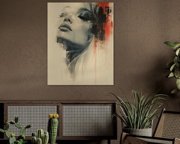 Modern en abstract portret met een rood accent van Carla Van Iersel