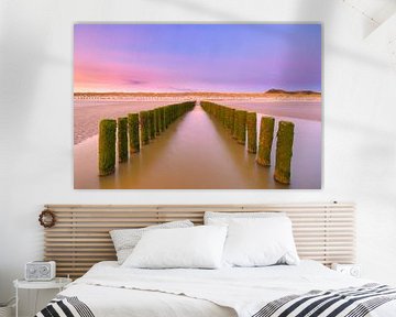 Suivez-moi - Sunset beach westkapelle, Zeeland aux Pays-Bas sur Bas Meelker