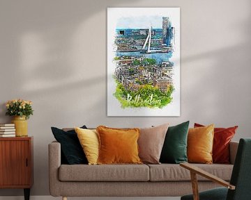 Rotterdam (waterverf schilderij met plaatsnaam) van Art by Jeronimo