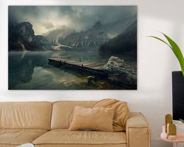 Brouillard automnal au-dessus d'un lac mystique
