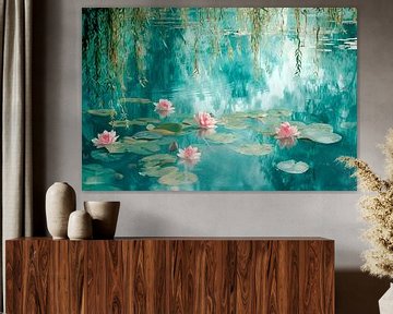 Waterlelies, schilderij, Echoes of Monet van Joriali abstract en digitale kunst