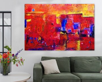 Red With Blue | Rood abstract schilderij van Anja Namink - Schilderijen