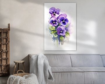 Violettes à l'aquarelle sur Richard Rijsdijk