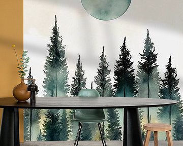 watercolor blue moon in the forest by haroulita