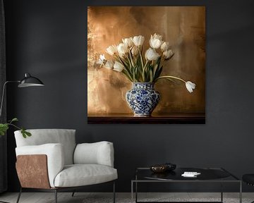 Weiße Tulpen in Gold - Stillleben von Vlindertuin Art