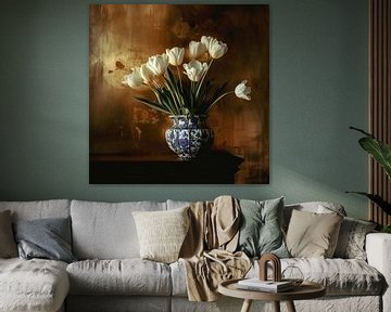 Klassischer weißer Tulpenstrauß in Gold von Vlindertuin Art