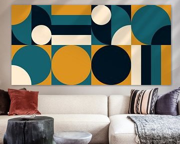 Retro geometry in yellow, teal blue, black and white by Dina Dankers