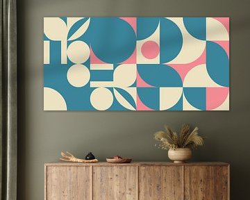 Retro geometrie in blauw, roze en wit van Dina Dankers