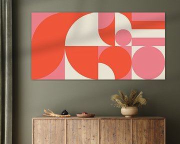 Retro geometrie in roze, oranje en wit van Dina Dankers