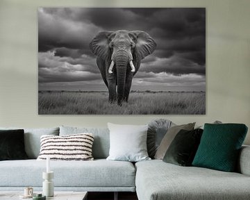 Elefant in Savanne, monochrom