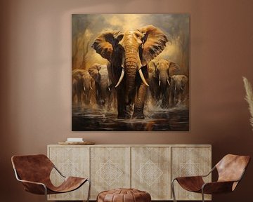 Elephants in water by The Xclusive Art