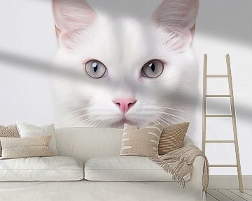White cat portrait white background by TheXclusive Art