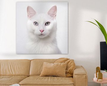 Witte kat portret witte achtergrond van TheXclusive Art