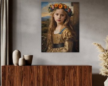 Het blonde barok meisje met de bloemenkrans van Jolique Arte