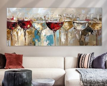 Verres à vin abstraits | Reflets dorés sur Tableaux ARTEO