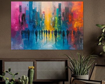 abstract painting with people in the city by Animaflora PicsStock