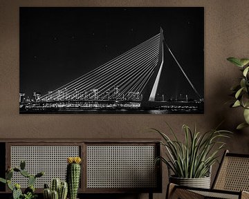 Erasmusbrug Rotterdam Zwart / Wit bij Nacht. van Brian Morgan