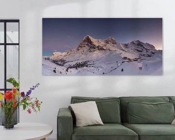 Panorama of the Eiger Mönch and Jungfrau and Wetterhorn at dusk in winter by Martin Steiner