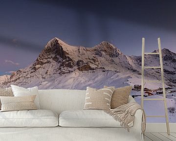 Panorama van de Eiger Mönch en Jungfrau en Wetterhorn bij schemering in de winter van Martin Steiner