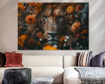 Lion & Flowers - Royal Appearance - orange - warm by Eva Lee