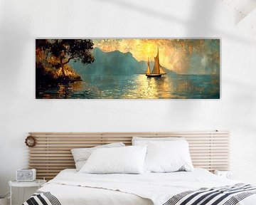 Schilderij Zeilboot | Dusk Horizon Escapade | Schilderij Zeilboot van Kunst Kriebels