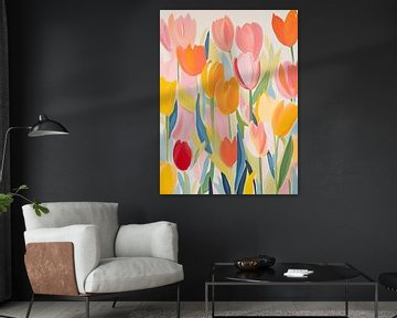 Abstract Tulpen velden, Lente kriebels van Caroline Guerain
