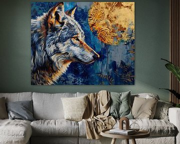 Schilderij Wolf Abstract van Kunst Kriebels