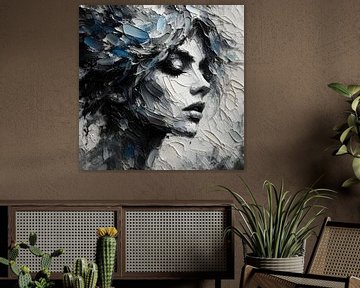 portret, zwart wit blauw van FoXo Art