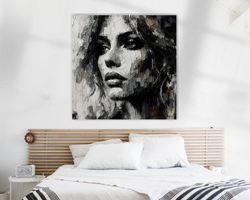 Portret Olieverf Zwart Wit grijs bruin van FoXo Art
