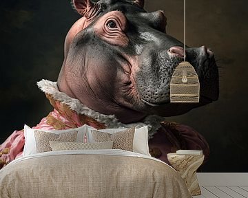 Pink Army Nijlpaard van Rene Ladenius Digital Art