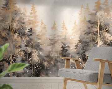 Verstilde Natuur: Mistig Berkenbos in Sneeuw