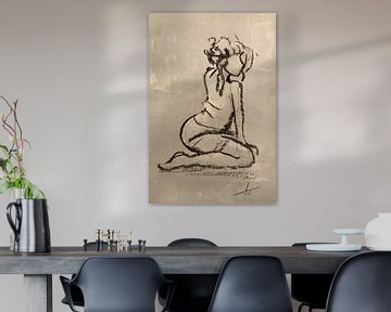 Beige shade charcoal drawing woman by Emiel de Lange