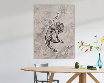 Modern Dance - charcoal drawing coloured in beige