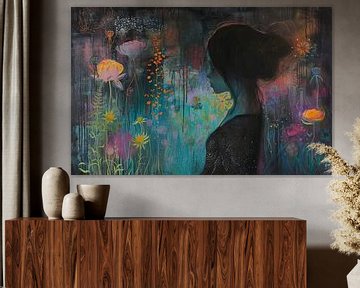 Vrouw Bloemenportret | Mystic Bloom Silhouette van Kunst Kriebels