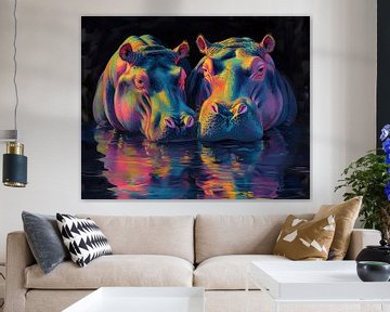 Nijlpaard Neon | Chromatic Hippo Harmony | Neon Nijlpaard van Kunst Kriebels