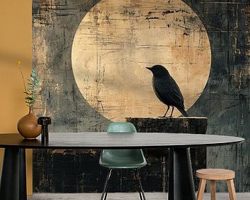 Modern Stilleven Vogel | Crimson Orb Vigil van Kunst Kriebels