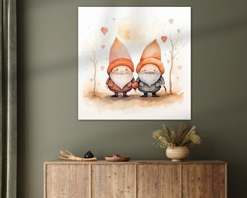 Deux gnomes joyeux dans les tons orange sur Lauri Creates