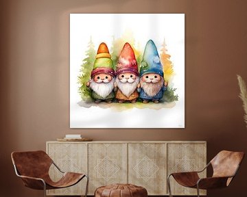 Trois gnomes aux couleurs gaies sur Lauri Creates