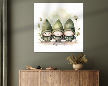 Trois gnomes dans les tons verts sur Lauri Creates