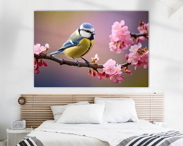 Blue tit on a flowering branch in spring by Animaflora PicsStock
