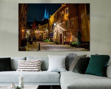 Deventer, vue de la rue en soirée avec décorations de Noël sur Sjoerd van der Wal Photographie