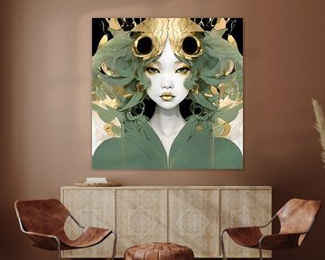 Golden Serenity: Chinese-inspired Abstract Portrait by Igniferae