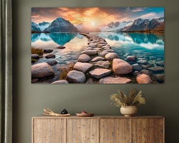 Lake with mountains and stone away